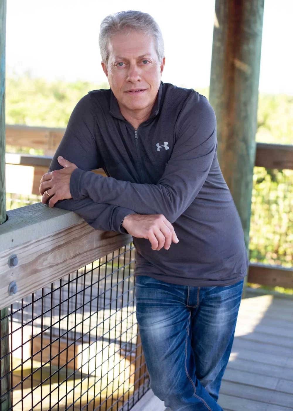 Scott Shimberg gray long sleeve sweatshirt leaning PNG